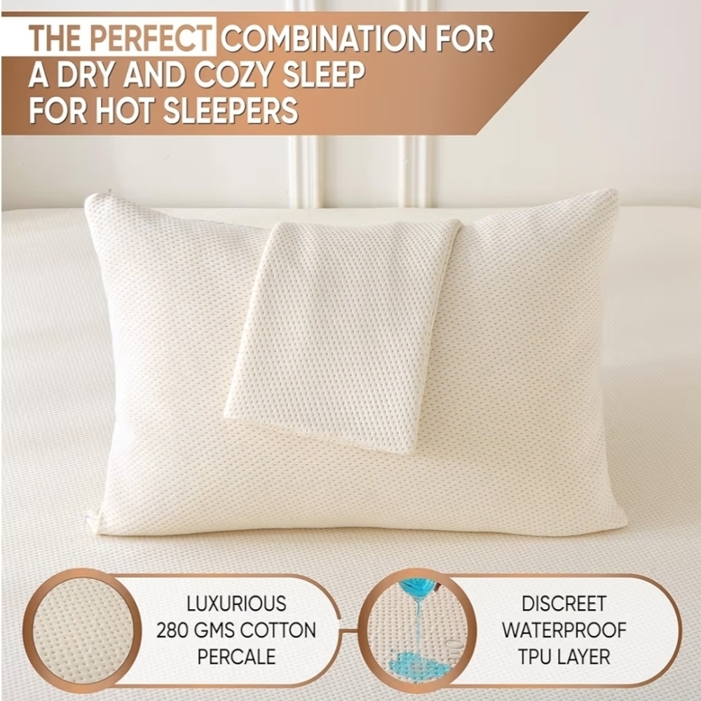Deluxe Cooling Organic Pillow Protectors - Cream - Picture 3 of 4